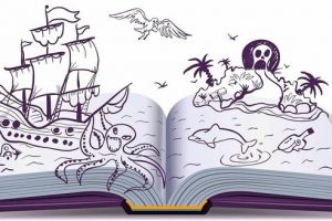 Open_book_Adventure._Treasures,_pirates,_sailing_ships,_adventure._Reading_fantasy._Illustration_in_vector_format